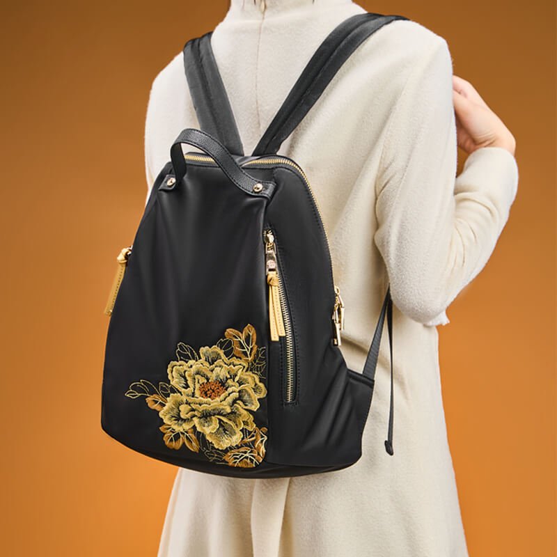 Bloom of Legacy Silk Backpack – Babylon Leather - Babylon LeatherBabylon LeatherTX127-Black