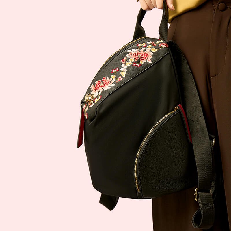 Bloom of Legacy Silk Embroidery Backpack – Babylon Leather - Babylon LeatherBabylon LeatherTX214-Black