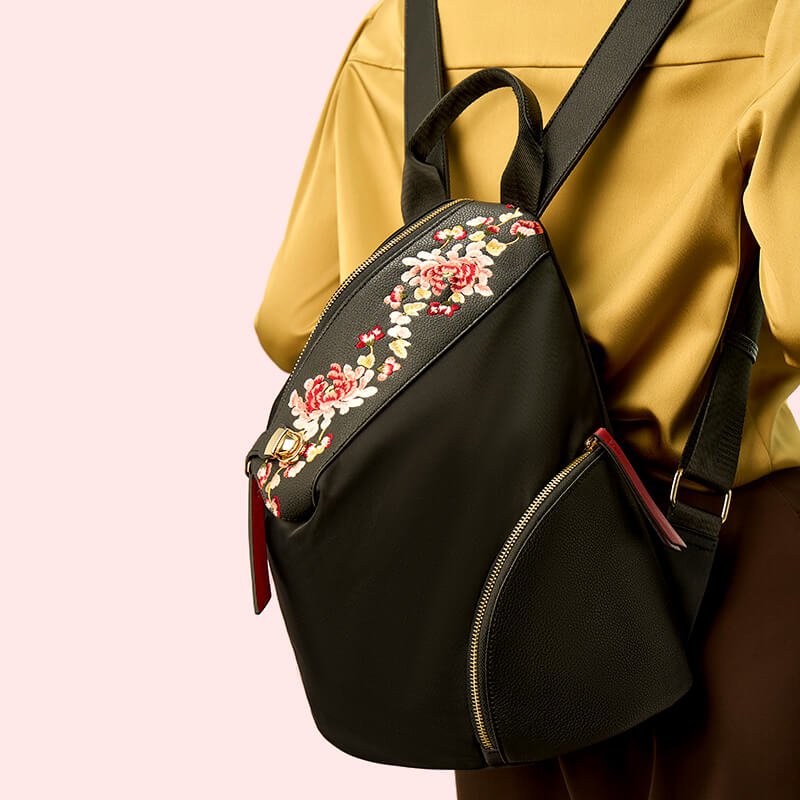 Bloom of Legacy Silk Embroidery Backpack – Babylon Leather - Babylon LeatherBabylon LeatherTX214-Black