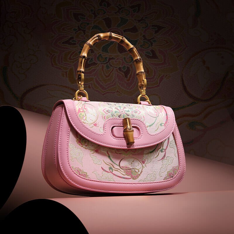 Blooming Heart Silk and Leather Handbag – Babylon Leather - Babylon LeatherBabylon LeatherTX079-Pink