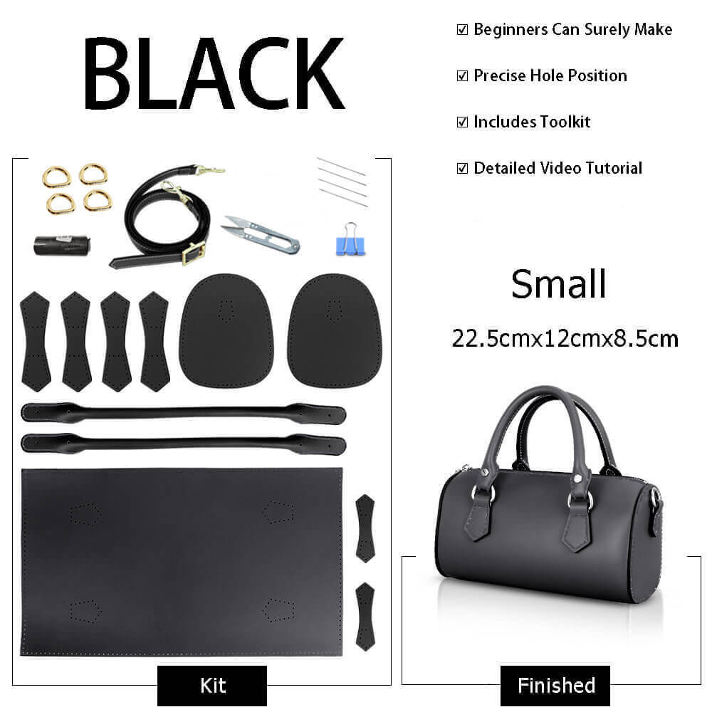 Boston - Style Leather Bag DIY Kit – Babylon Leather - Babylon LeatherBabylon LeatherSY10-Black-Small-Color-Matched