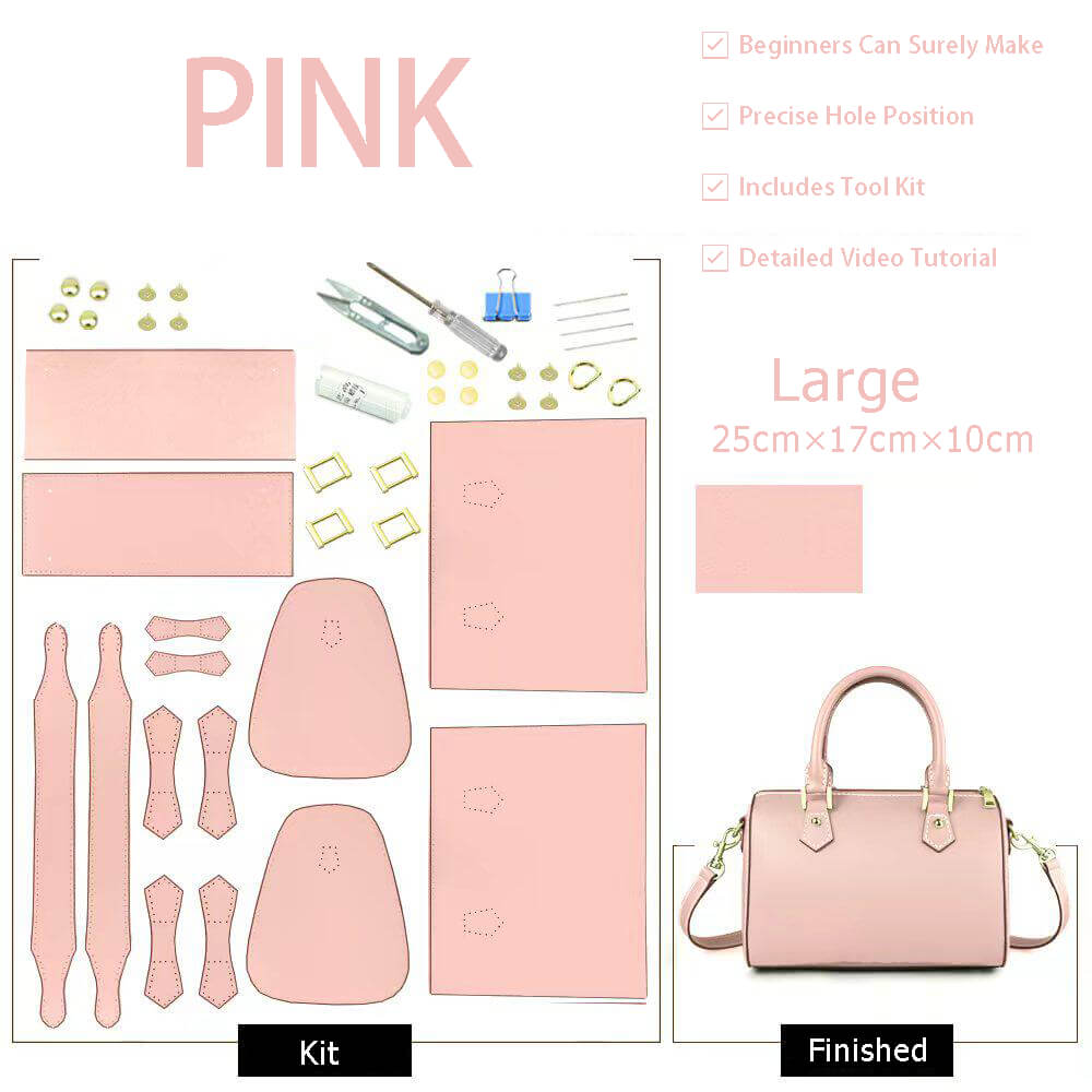 Boston - Style Leather Bag DIY Kit – Babylon Leather - Babylon LeatherBabylon LeatherSY10-Pink-Large-White