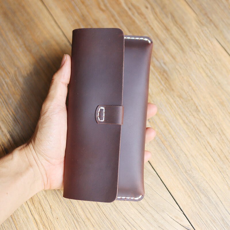 Buckle Long Phone Wallet Crazy Horse Leather DIY Kit – Babylon Leather - Babylon LeatherBabylon LeatherCY44-Brown