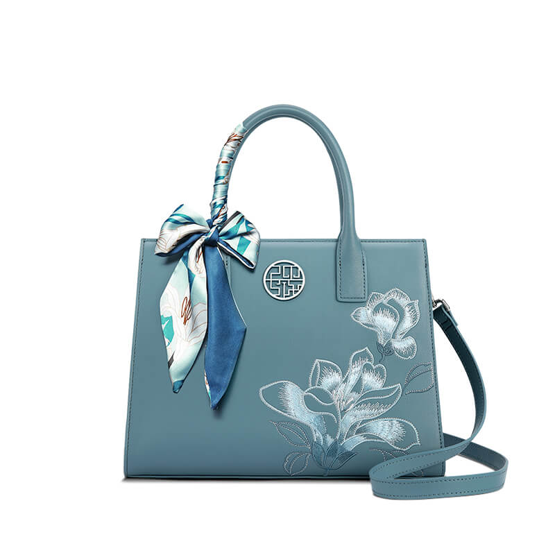 Calm Elegance Leather Embroidery Crossbody Handbag – Babylon Leather - Babylon LeatherBabylon LeatherTX179-Cyan