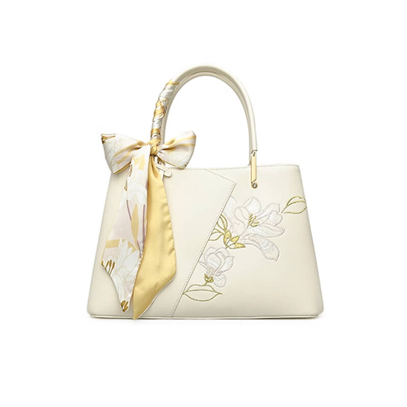 Calm Elegance Leather Embroidery Handbag Crossbody Bag – Babylon Leather - Babylon LeatherBabylon LeatherTX186-White