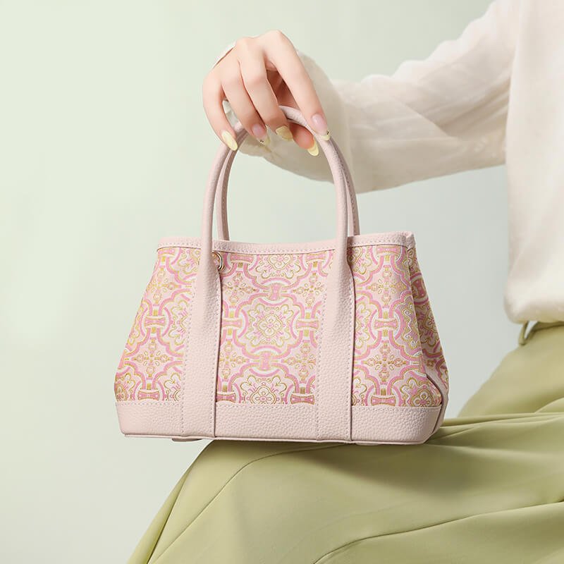 Calm Triumph Leather and Silk Garden Party Tote Bag – Babylon Leather - Babylon LeatherBabylon LeatherTX209-Pink