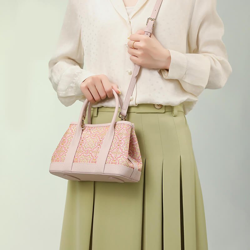 Calm Triumph Leather and Silk Garden Party Tote Bag – Babylon Leather - Babylon LeatherBabylon LeatherTX209-Pink