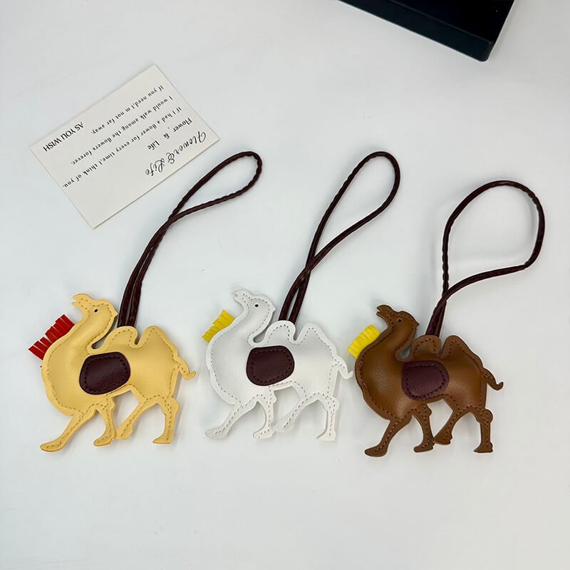 Camel PU Leather Bag Charm Keychain - Babylon Leather - Babylon LeatherBabylon LeatherPP24-Orange