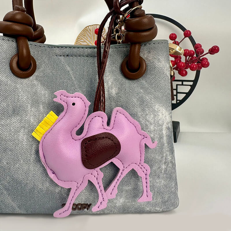 Camel PU Leather Bag Charm Keychain - Babylon Leather - Babylon LeatherBabylon LeatherPP24-Purple