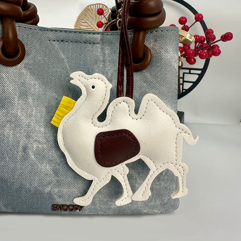 Camel PU Leather Bag Charm Keychain - Babylon Leather - Babylon LeatherBabylon LeatherPP24-White