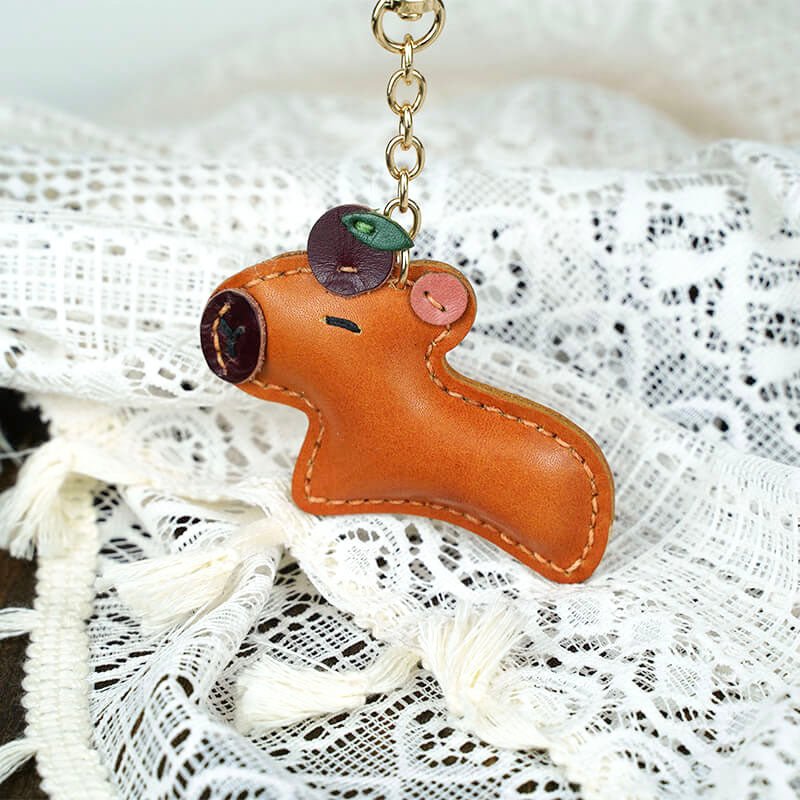 Capybara Shape Leather Charm Keychain – Babylon Leather - Babylon LeatherBabylon LeatherLL54-Brown