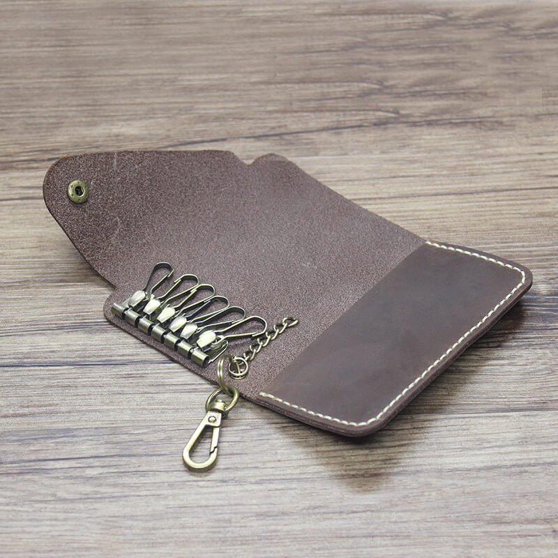 Car Key Pouch with Hook Crazy Horse Leather DIY Kit – Babylon Leather - Babylon LeatherBabylon LeatherCY49-Brown