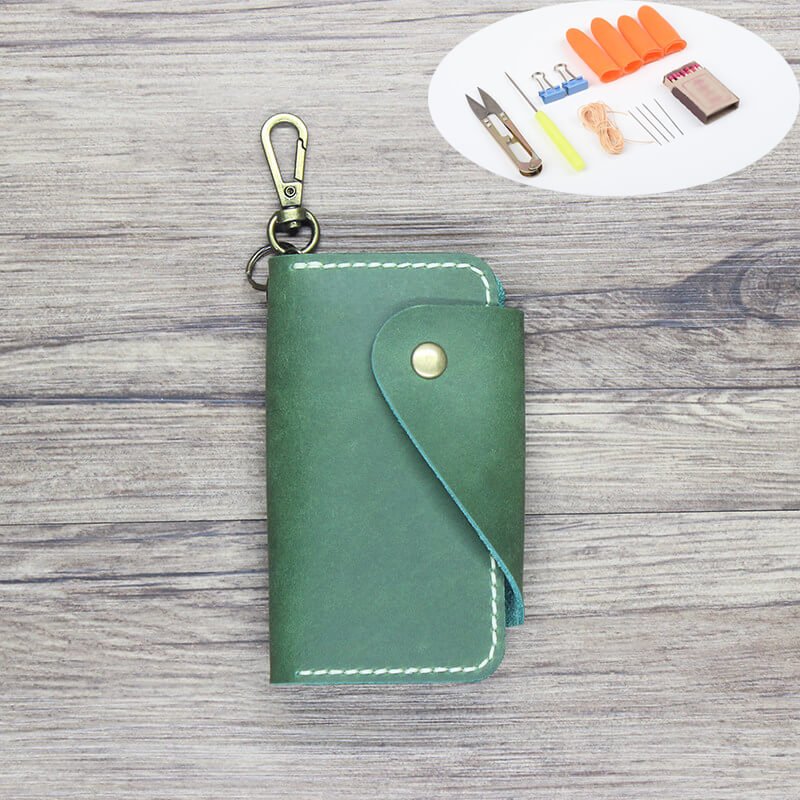 Car Key Pouch with Hook Crazy Horse Leather DIY Kit – Babylon Leather - Babylon LeatherBabylon LeatherCY49-Green