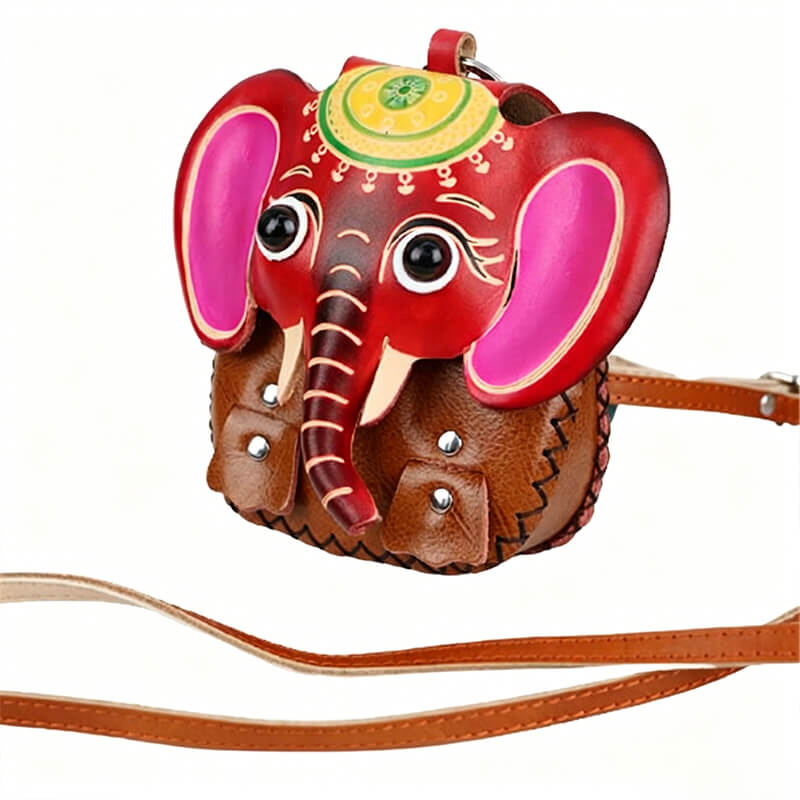 Cartoon Elephant Mini Leather Coin Purse – Babylon Leather - Babylon LeatherBabylon LeatherLLZ106-Red