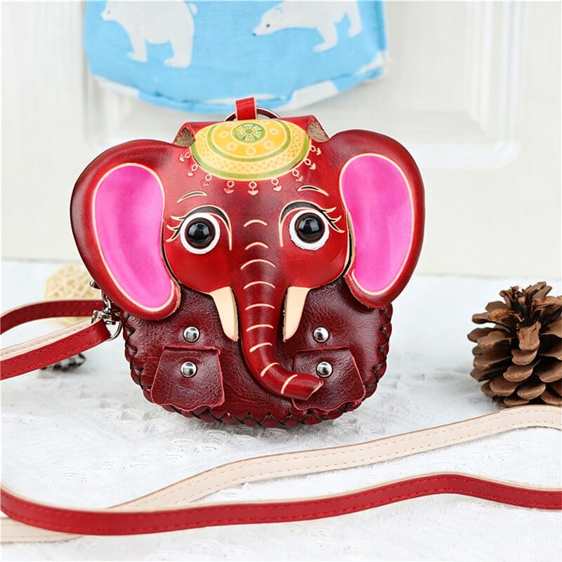 Cartoon Elephant Mini Leather Coin Purse – Babylon Leather - Babylon LeatherBabylon LeatherLLZ106-Red