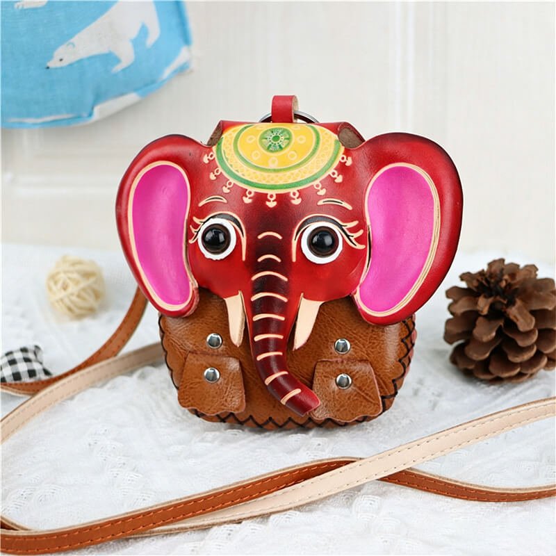 Cartoon Elephant Mini Leather Coin Purse – Babylon Leather - Babylon LeatherBabylon LeatherLLZ106-Red