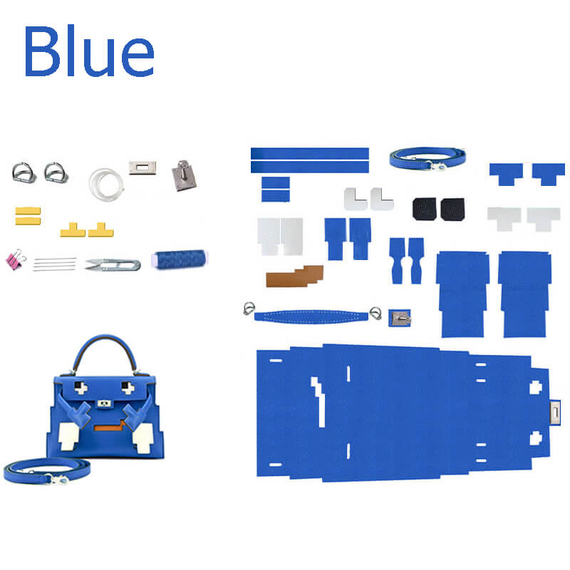 Cartoon Kelly-Style Epsom Leather Bag DIY Kit – Babylon Leather - Babylon LeatherBabylon LeatherSY23-Blue-Silver-Color-Matched