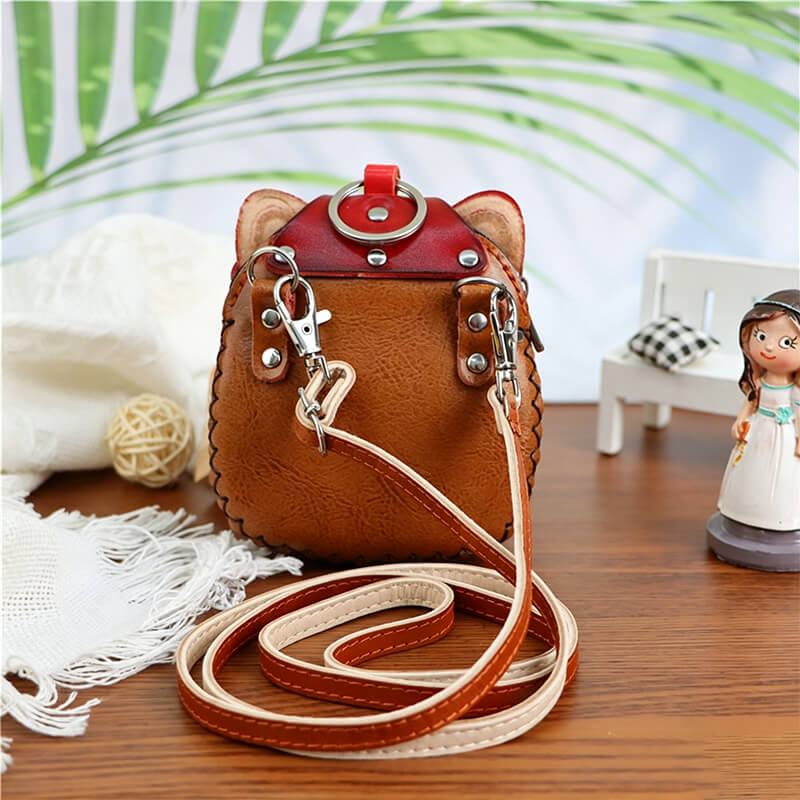 Cartoon Kitten-Shaped Leather Coin Purse – Babylon Leather - Babylon LeatherBabylon LeatherLLZ133-Red
