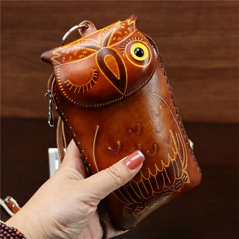 Cartoon Owl-Shaped Leather Phone Bag – Babylon Leather - Babylon LeatherBabylon LeatherLLZ130-Brown