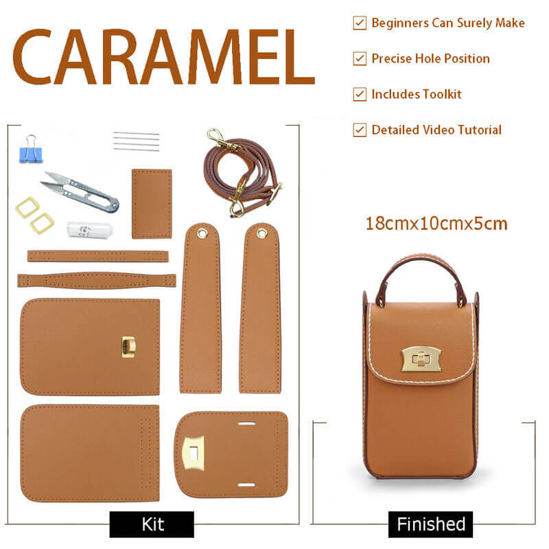 Cell Phone Purse Crossbody Bag DIY Kit – Babylon Leather - Babylon LeatherBabylon LeatherSY51-Caramel-White