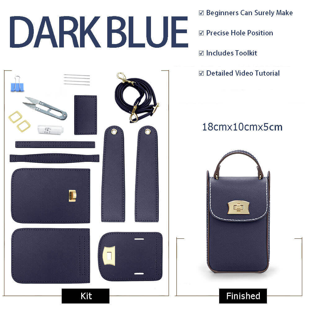 Cell Phone Purse Crossbody Bag DIY Kit – Babylon Leather - Babylon LeatherBabylon LeatherSY51-Dark Blue-White