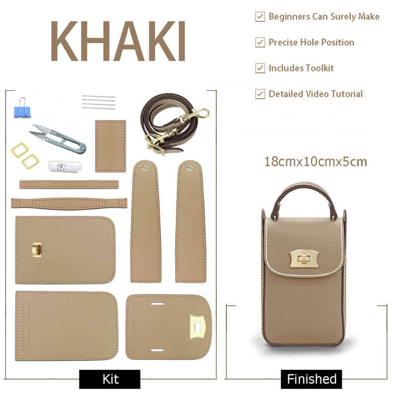 Cell Phone Purse Crossbody Bag DIY Kit – Babylon Leather - Babylon LeatherBabylon LeatherSY51-Khaki-White