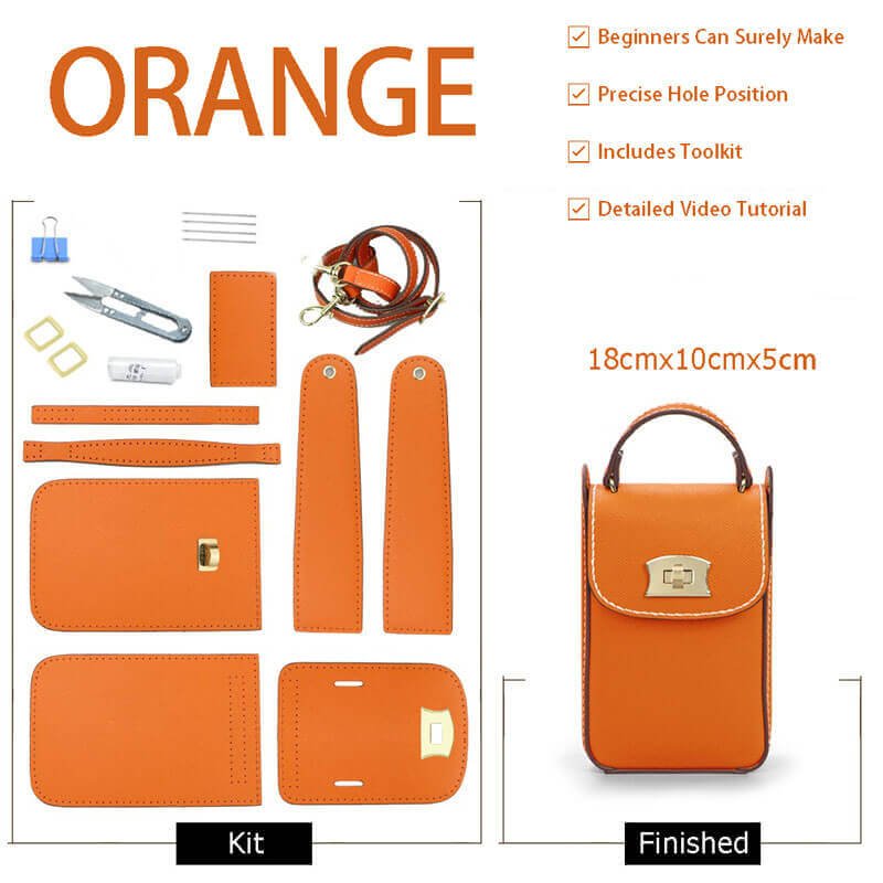 Cell Phone Purse Crossbody Bag DIY Kit – Babylon Leather - Babylon LeatherBabylon LeatherSY51-Orange-White
