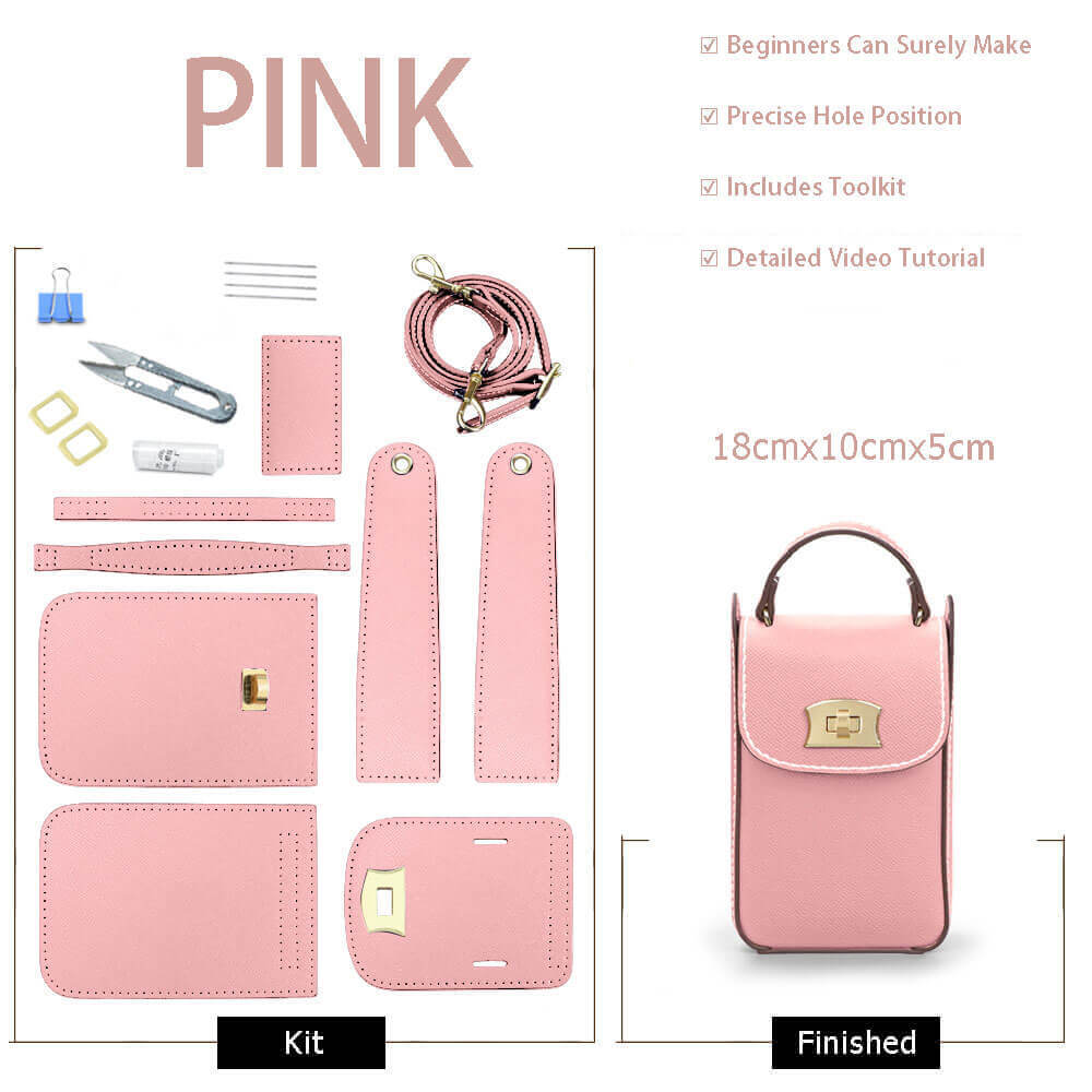 Cell Phone Purse Crossbody Bag DIY Kit – Babylon Leather - Babylon LeatherBabylon LeatherSY51-Pink-White
