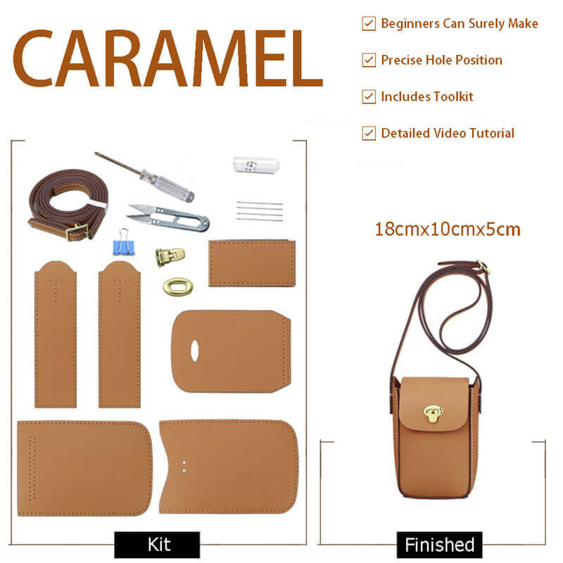 Cell Phone Purse Mini Bag DIY Kit – Babylon Leather - Babylon LeatherBabylon LeatherSY52-Caramel-White