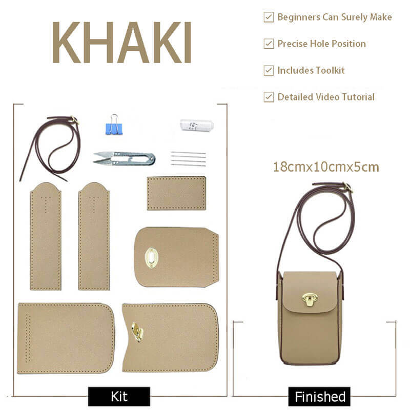 Cell Phone Purse Mini Bag DIY Kit – Babylon Leather - Babylon LeatherBabylon LeatherSY52-Khaki-White