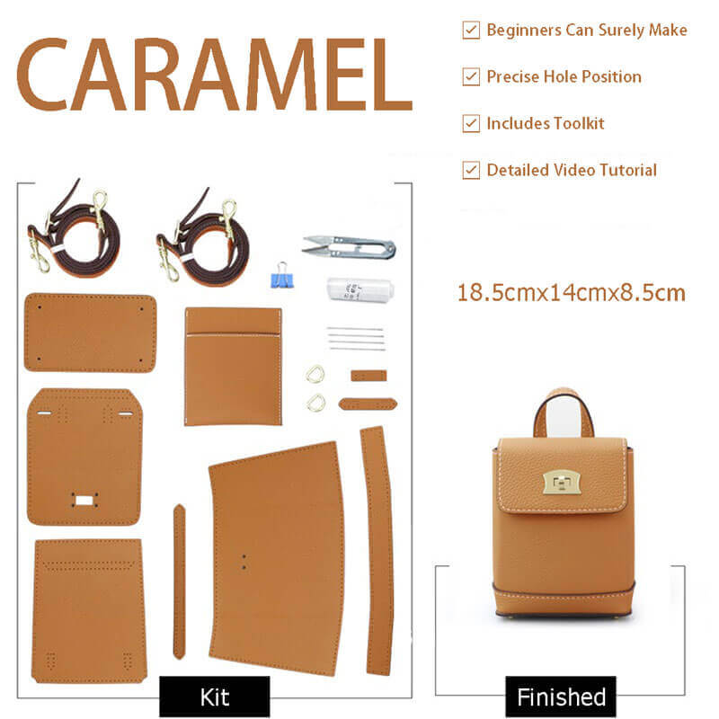 Cell Phone Purse Mini Leather Backpack DIY Kit – Babylon Leather - Babylon LeatherBabylon LeatherSY50-Caramel-White