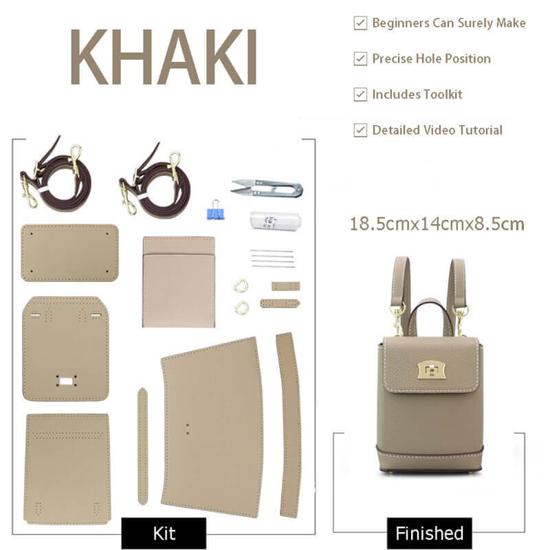 Cell Phone Purse Mini Leather Backpack DIY Kit – Babylon Leather - Babylon LeatherBabylon LeatherSY50-Khaki-White