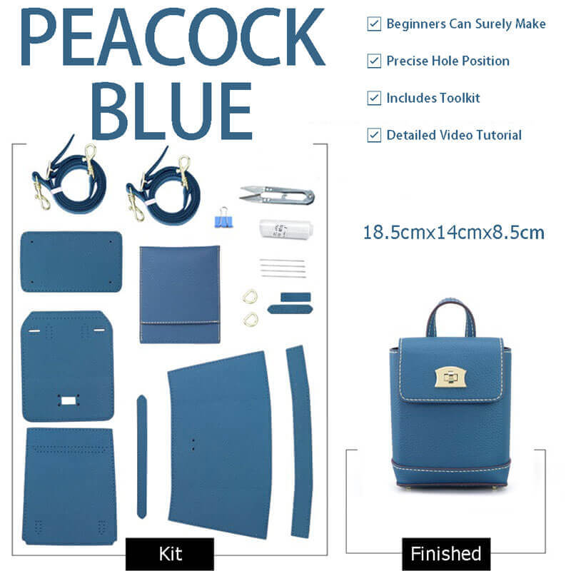 Cell Phone Purse Mini Leather Backpack DIY Kit – Babylon Leather - Babylon LeatherBabylon LeatherSY50-Peacock Blue-Beige