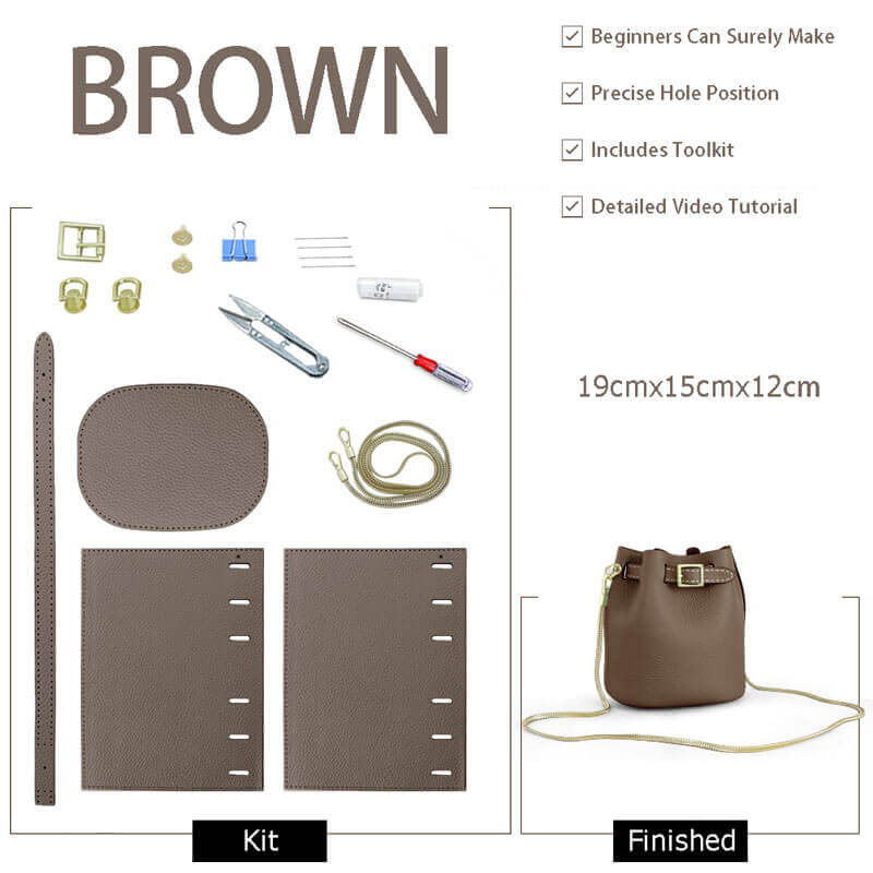 Chain Strap Bucket Bag DIY Kit – Babylon Leather - Babylon LeatherBabylon LeatherSY24 - Brown - White