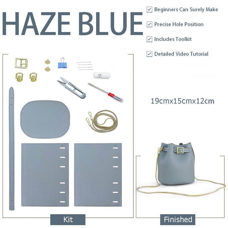 Chain Strap Bucket Bag DIY Kit – Babylon Leather - Babylon LeatherBabylon LeatherSY24 - Haze Blue - White