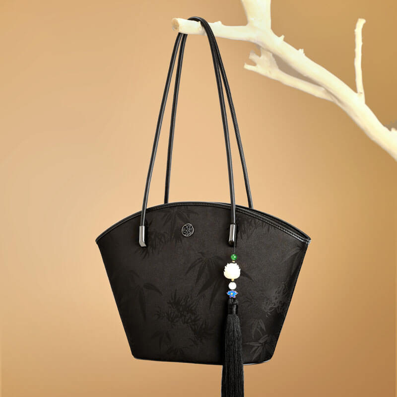 Chic Leather with Silk Blend Texture Bucket Tote Bag – Babylon Leather - Babylon LeatherBabylon LeatherTX014-Black