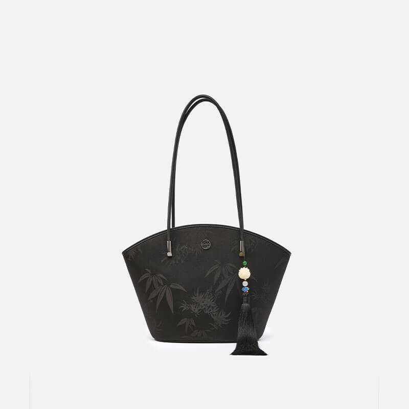 Chic Leather with Silk Blend Texture Bucket Tote Bag – Babylon Leather - Babylon LeatherBabylon LeatherTX014-Black