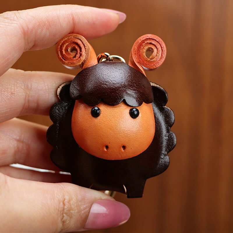 Chinese Zodiac Leather Bag Charm – Babylon Leather - Babylon LeatherBabylon LeatherLLZ34-Goat-Orange