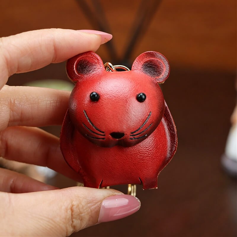Chinese Zodiac Leather Bag Charm – Babylon Leather - Babylon LeatherBabylon LeatherLLZ34-Mouse-Orange