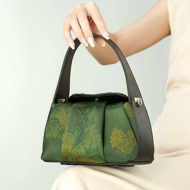 Classic Elegant Silk Handbag for Women – Babylon Leather - Babylon LeatherBabylon LeatherTX007-Green