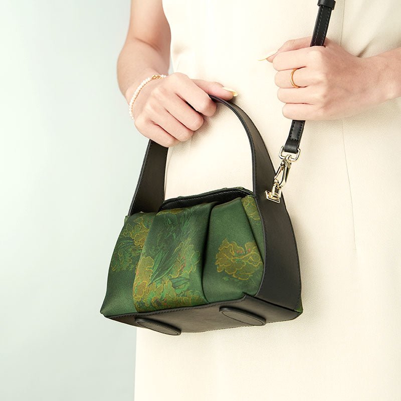 Classic Elegant Silk Handbag for Women – Babylon Leather - Babylon LeatherBabylon LeatherTX007-Green