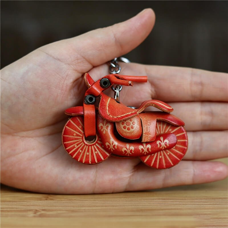 Classic Motorcycle Leather Bag Charm – Babylon Leather - Babylon LeatherBabylon LeatherLLZ115-2-Orange