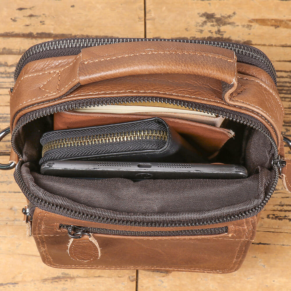 Classic Stylish Top - Grain Leather Crossbody Bag for Men – Babylon Leather - Babylon LeatherBabylon LeatherLJ117-Brown