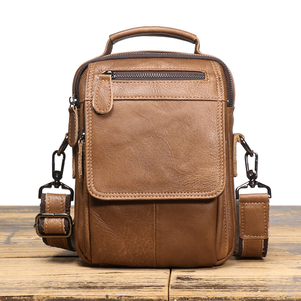 Classic Stylish Top - Grain Leather Crossbody Bag for Men – Babylon Leather - Babylon LeatherBabylon LeatherLJ117-Brown