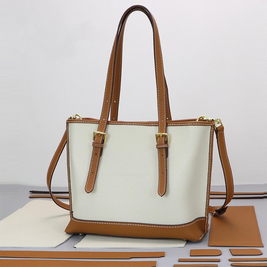 Color - Block Shoulder Tote Bag DIY Kit – Babylon Leather - Babylon LeatherBabylon LeatherSY114-White & Caramel-White