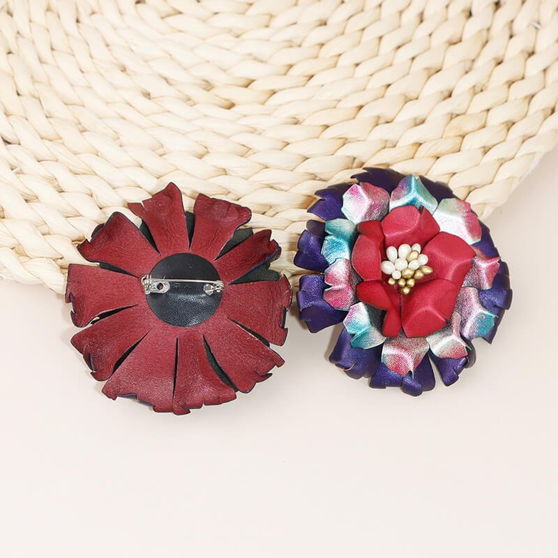 Colorful Cowhide Leather Flower Brooch - Babylon LeatherBabylon LeatherMJY05-Multicolor
