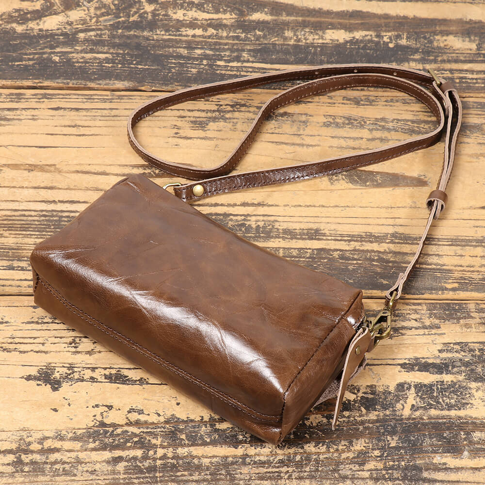 Compact Minimal Top - Grain Leather Wristlet Clutch – Babylon Leather - Babylon LeatherBabylon LeatherLJ149-Coffee