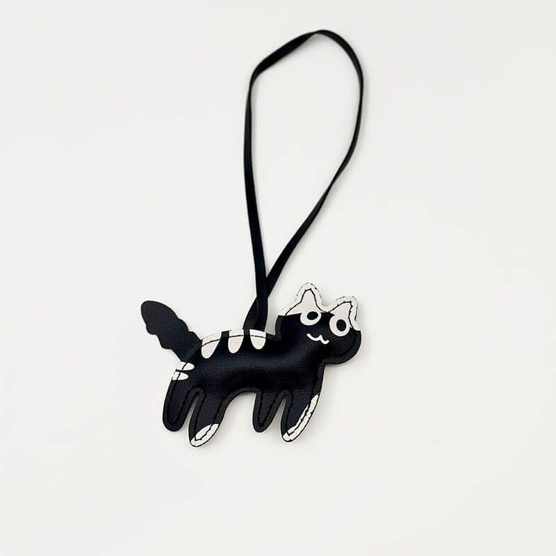 Cow Print Cat PU Leather Bag Charm Keychain - Babylon Leather - Babylon LeatherBabylon LeatherPP25-Black