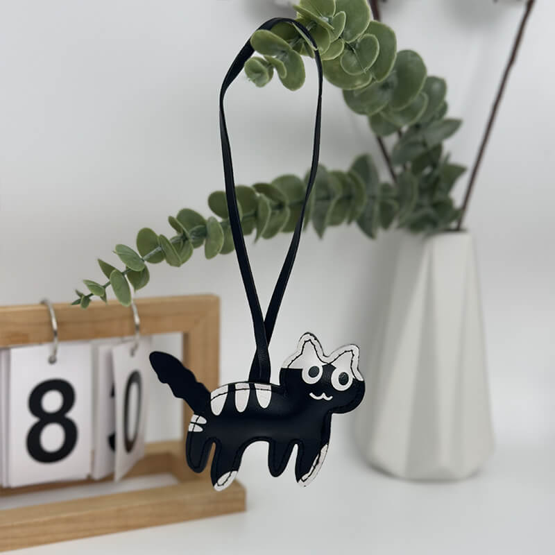 Cow Print Cat PU Leather Bag Charm Keychain - Babylon Leather - Babylon LeatherBabylon LeatherPP25-Black