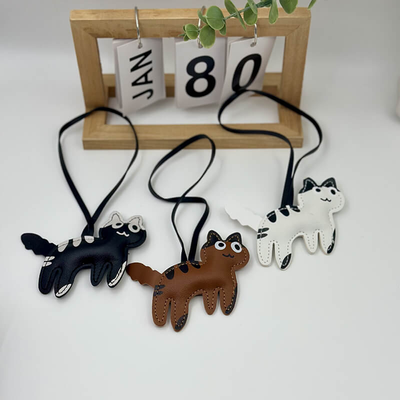 Cow Print Cat PU Leather Bag Charm Keychain - Babylon Leather - Babylon LeatherBabylon LeatherPP25-Black